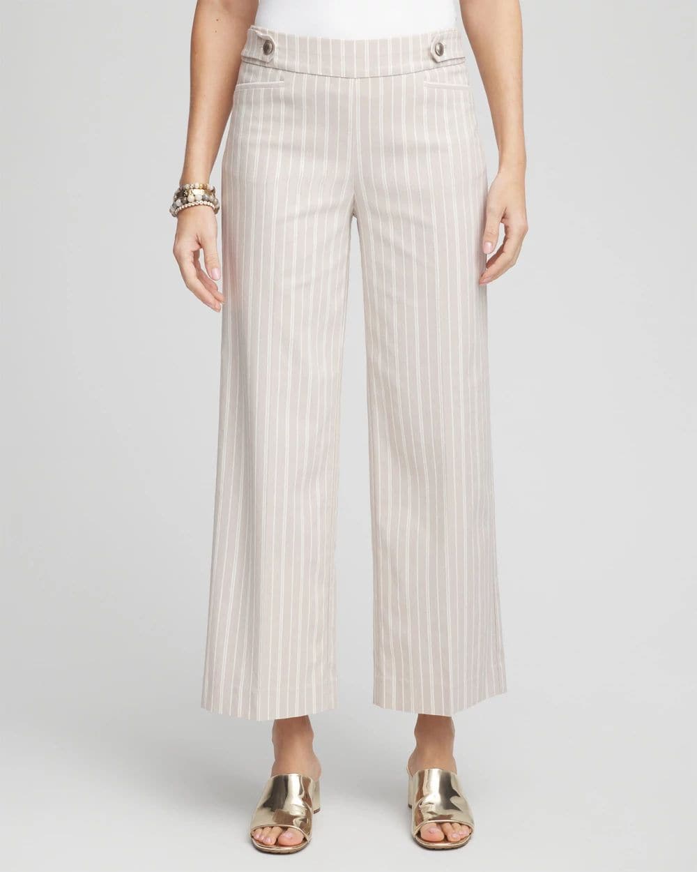 【新品未使用】ohotoro Chic Stripe Pants beige Vijo Button Chino, Beige